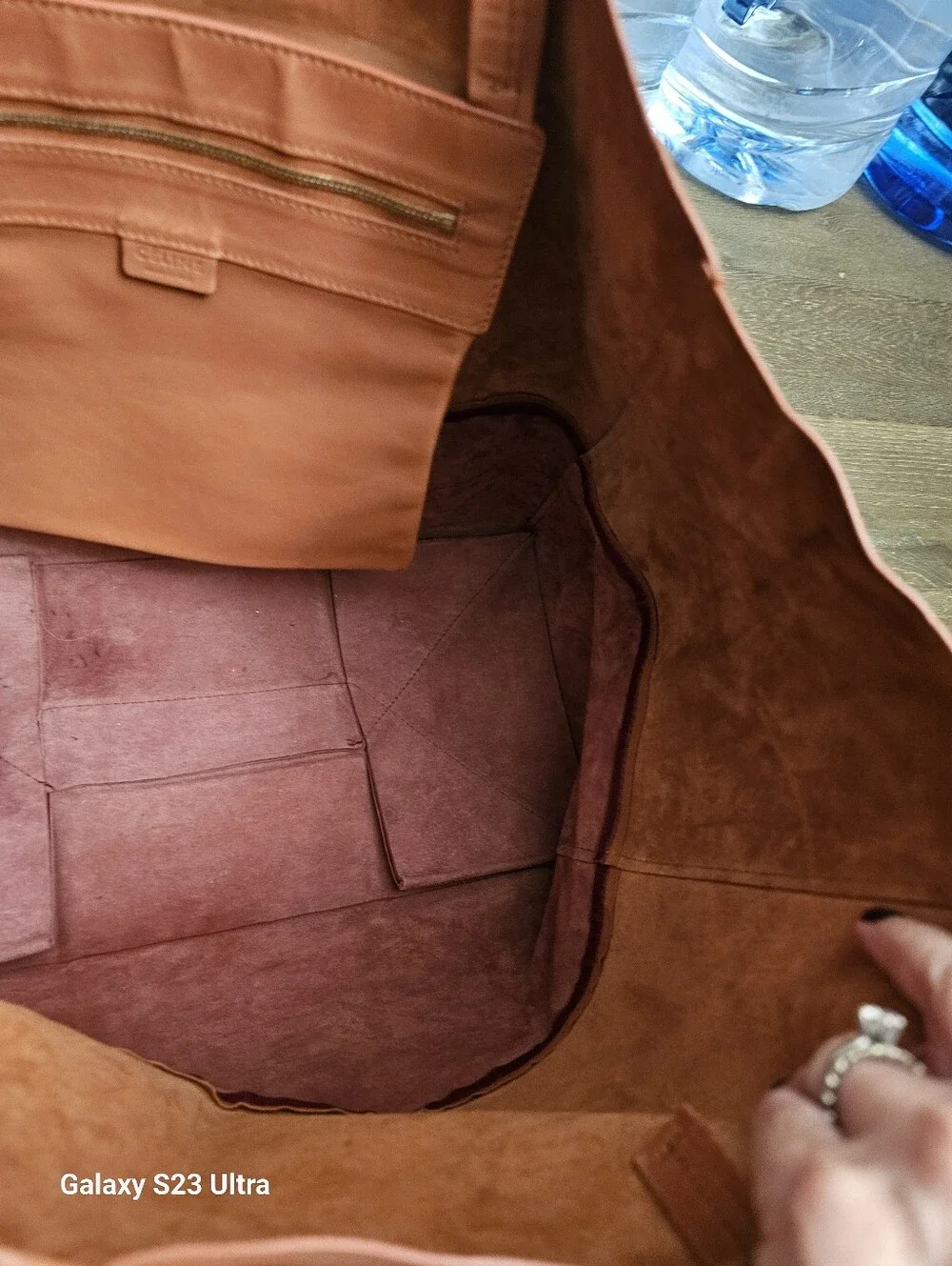 CELINE Horizontal Bicolor Cabas Leather Tote Bag In Burgundy Pink U-UP-0112